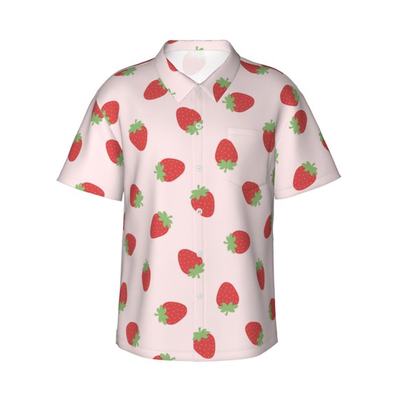 Xecao Strawberry print Hawaiian shirt - a stylish short-sleeve button-down for men, perfect for casual beach and tropical outings.