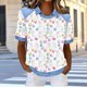 thumbnail image 4 of Mujeres de Verano Tops Casual Pascua No Posicionamiento Impresión Solapa Cuello Redondo Blusa, Cuello Redondo Tops para las Mujeres de Moda Manga Corta Primavera Uso Diario, 4 of 6