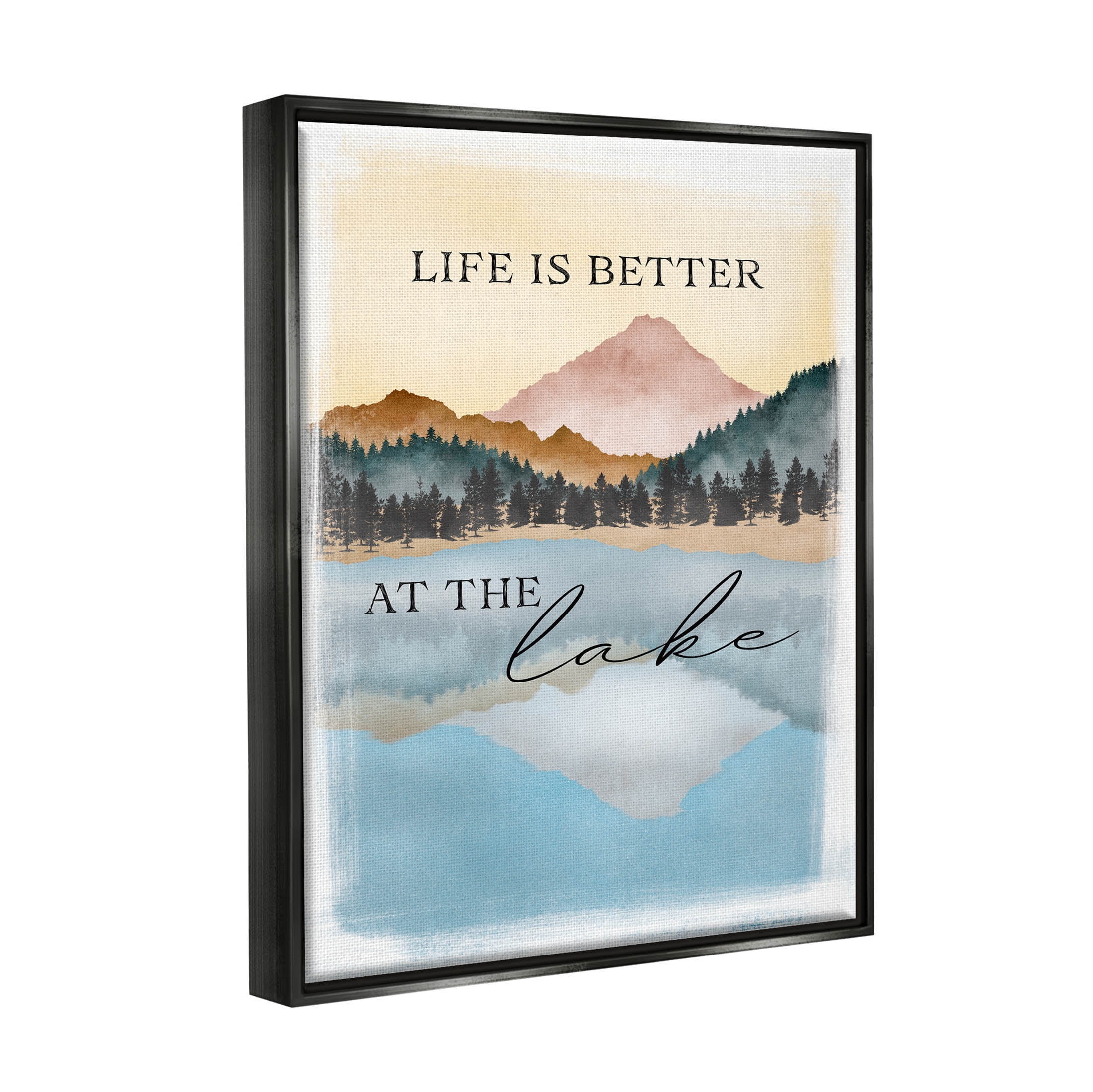 Stupell Industries Better At Lake Phrase Graphic Art Jet Black Floating Framed Canvas Print Wall Art, Design by JJ Design House LLC