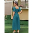 thumbnail image 4 of Women'S Summer Short Sleeve Square Neck Smocked Waist Casual Vacation Tiered Flowy Maxi Dress Peacock Blue XL, 4 of 6