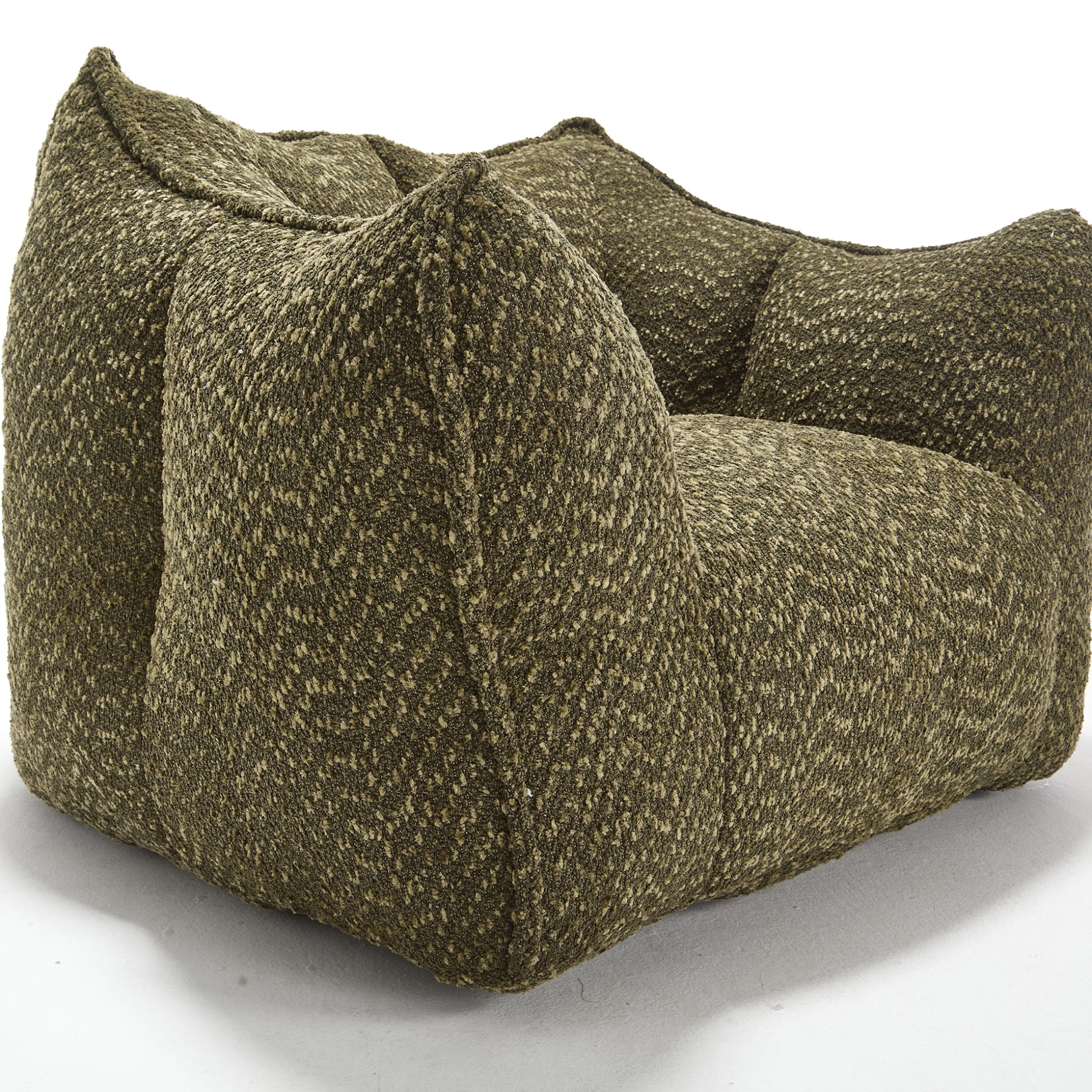 Chenille Bean Bag Sofa Chair for Adults, Fluffy Square Accent Couch with Filler, Olive Green Lazy Sofa for Reading & TV Lounging