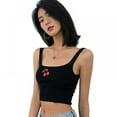 thumbnail image 4 of Crop Top Blouse for Women Cherry Print Rib Sleeveless Y2K Camisole Sexy Cami Sling Tank Top Summer Teen Girl Vest, 4 of 7