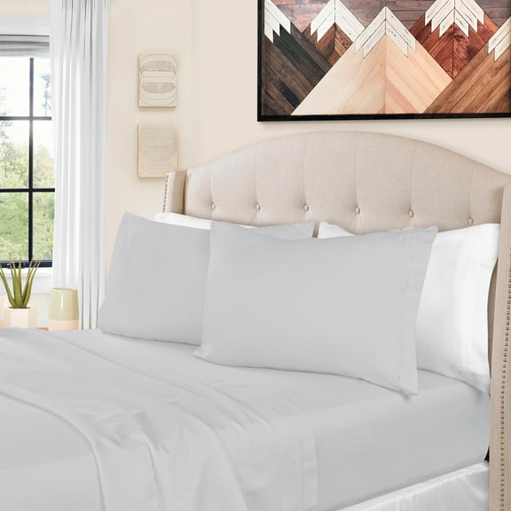 1500-Thread Count 100% Egyptian Cotton Deep Pocket Solid Bedding Sheets & Pillowcases, 4-Piece Set by Blue Nile Mills - Queen, Platinum