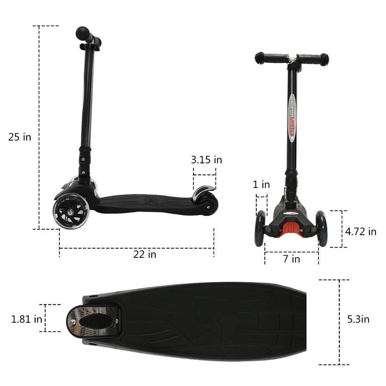 ChromeWheels Kids Scooter, Wheel, Adjustable Height, LED Wheels