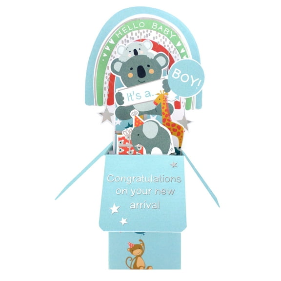 Clever Cube Pop Up Card - New Baby Boy - Koala