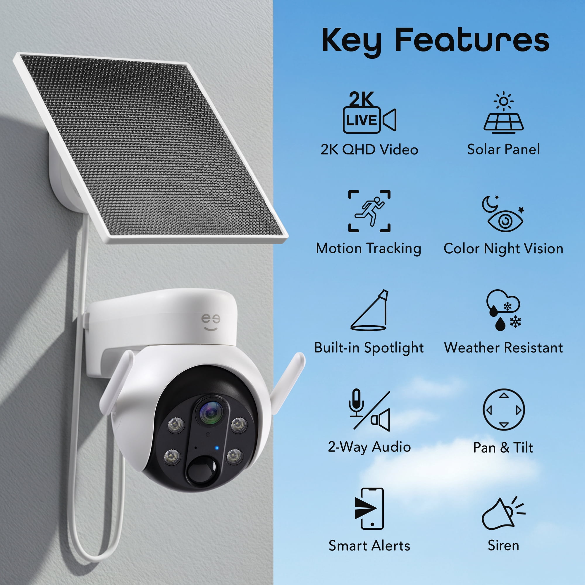 Geeni Smart PTZ 3MP Outdoor Camera with 3W Solar Panel, Mounting Kit, White, 1