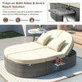 thumbnail image 5 of Outdoor Sun Bed Patio 2-Seater Daybed with Cushions and Pillows, Rattan Garden Reclining Chaise Lounge with Adjustable Backrests and Foldable Cup Trays, Recliner Sofa Bed for Lawn Poolside, Beige, 5 of 9