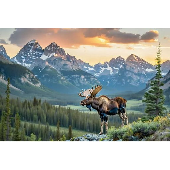 Rocky Mountain National Park - Moose in The Rocky Sunrise, Vintage Nature Landscape Poster - 300 Piece Jigsaw Puzzle for Adults Teens,Entertainment Wooden Puzzles Game Toys Unique Gift
