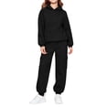 thumbnail image 3 of Girls Sweatshirt Nelozsy Children's Winter Solid Color Long Sleeve Hooded Pockets Sweatshirt Pants Sweatpants Casual Sports Two-piece Set Kids Black 160, 3 of 9