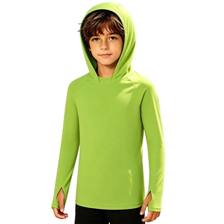 Bysome Boys Hoodies Solid Color Long Sleeve Hooded Tees Autumn Fashion Boys Sweatshirts Size 12-13 Years Green