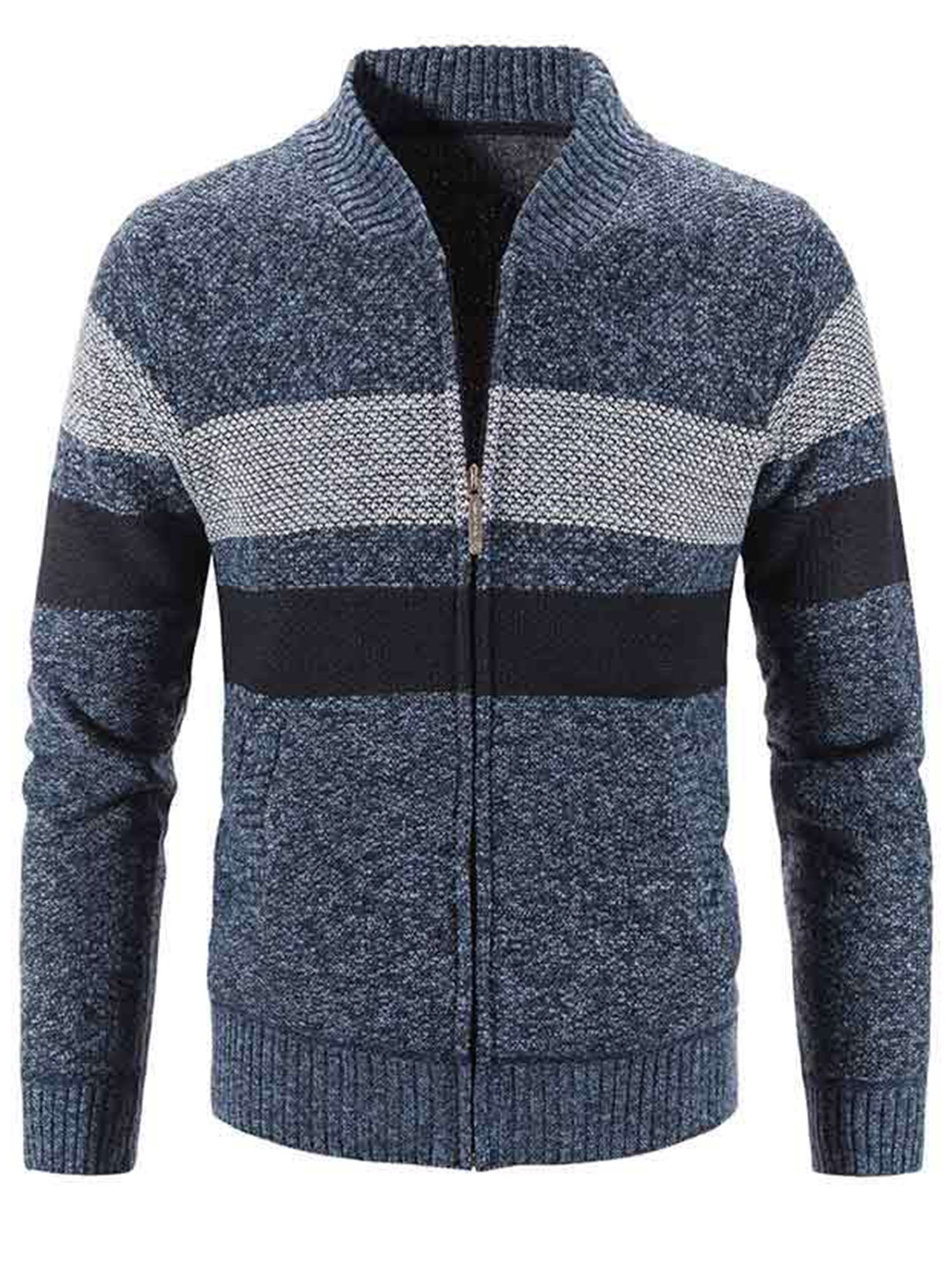 Frontwalk Knitted Sweaters Mens Casual Winter Thick Knitwear Coat Full ...