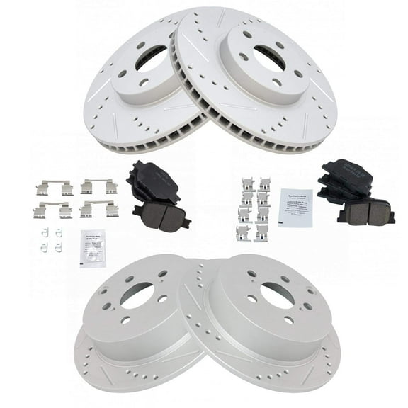 TRQ Front and Rear Performance Brake Pad & Rotor Kit Brake Pads Brake Rotors Set Ceramic Premium G-Coated Fits Select 2005-2010 Scion tC