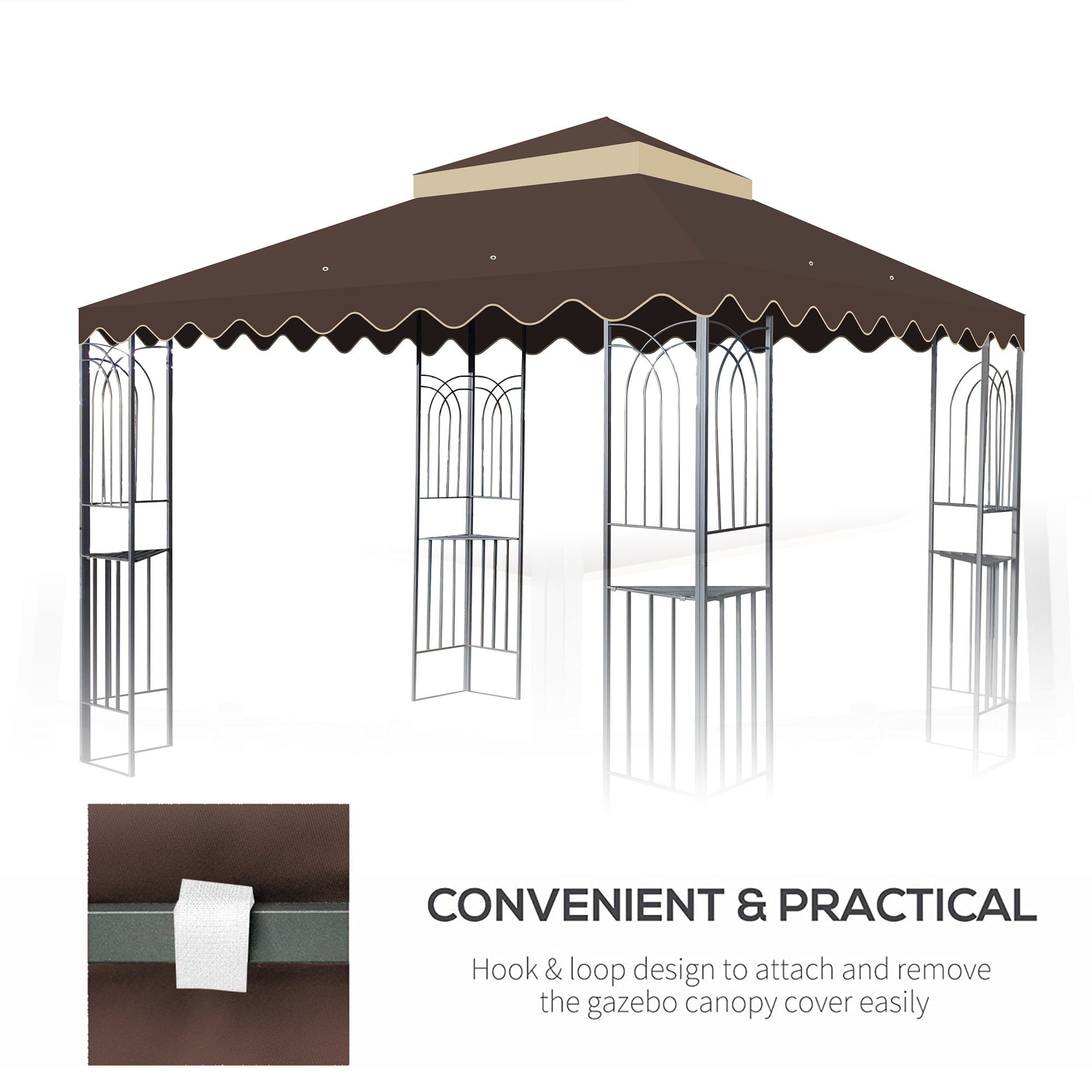 10x10 Ft Outdoor Patio Gazebo Replacement Canopy,Double Tiered Gazebo Tent Roof Top Cover for Outdoor Garden Patio Pavilion Sunshade,BROWN