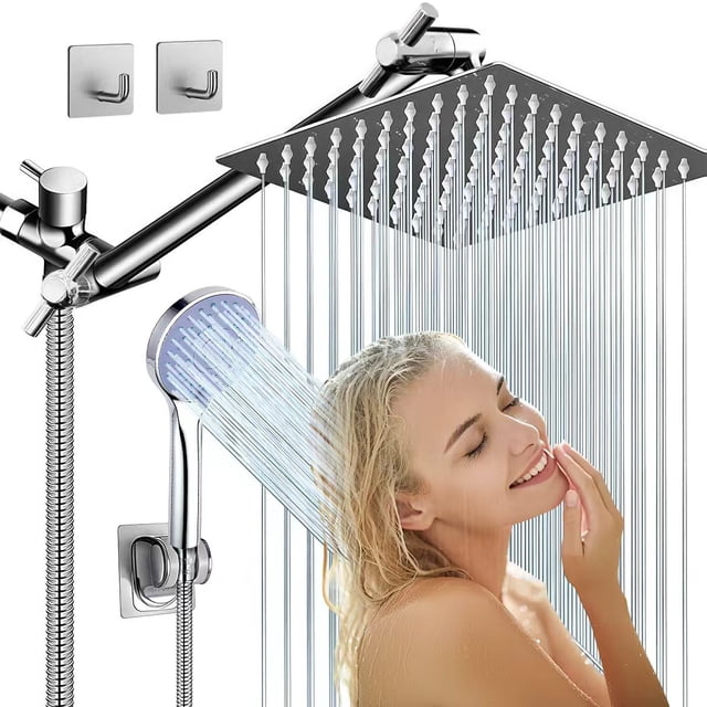 INGEQUIS Combo de Regaderas para Baño de Lluvia de Alta Presión, 8 '' Cabezal de Ducha Giratorio con Brazo de Extensión, Regaderas de mano y Manguera 1.5 M de Acero In