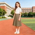 thumbnail image 5 of Hzzrkos Girls Casual Loose Solid Color High Waist Pleated A Line Mid Length School Uniform Skirt Academic Style Elastic Waist Swing Skirt Brown, 5 of 9