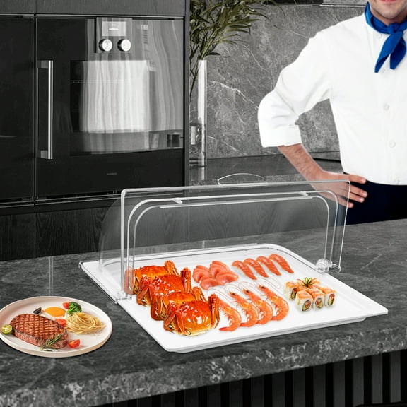 Clear Food Display Tray, 16.54x11.02x7.87in PC with Lid, 89% Light Transmittance for Buffet and Party Use, Dishwasher Safe