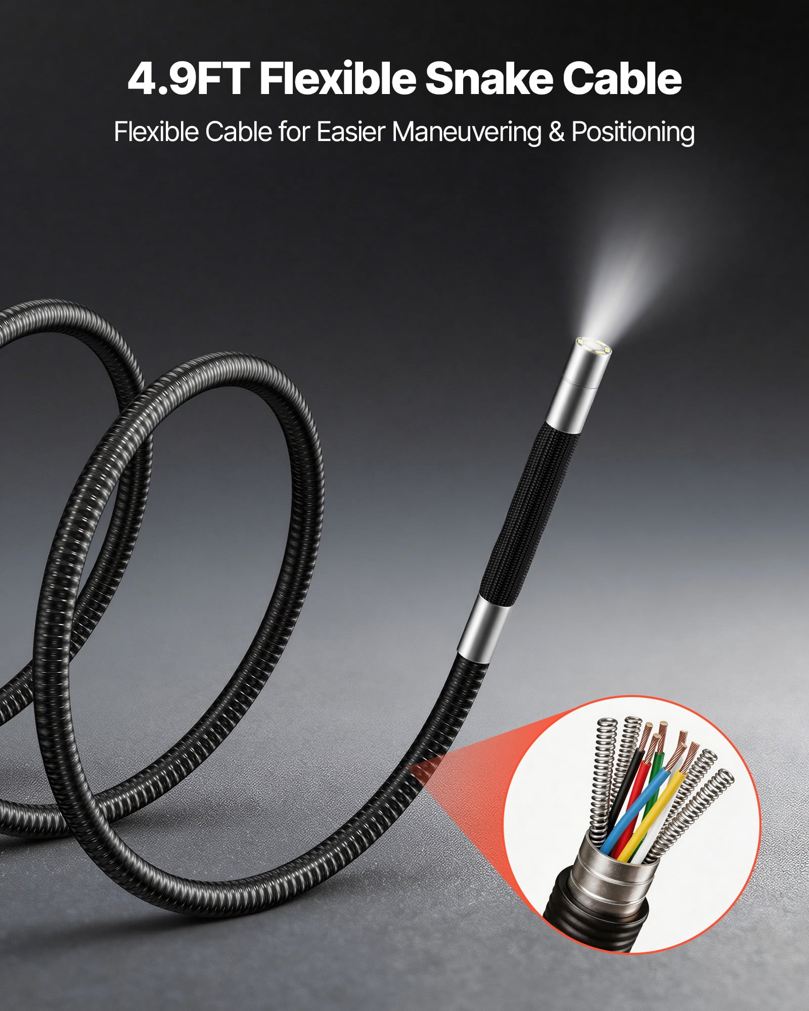 VEVOR 4-Way Articulating Endoscope with Light, True 1080P HD Industrial Borescope Inspection Camera with 0.24-inch Slim Articulated Probe, Flexible Snake Scope Cam
