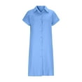 thumbnail image 4 of Women Button Shirt Midi Dresses Summer Casual Short Sleeve Loose Flowy Dresses Beach Cover up Blue XXL, 4 of 8