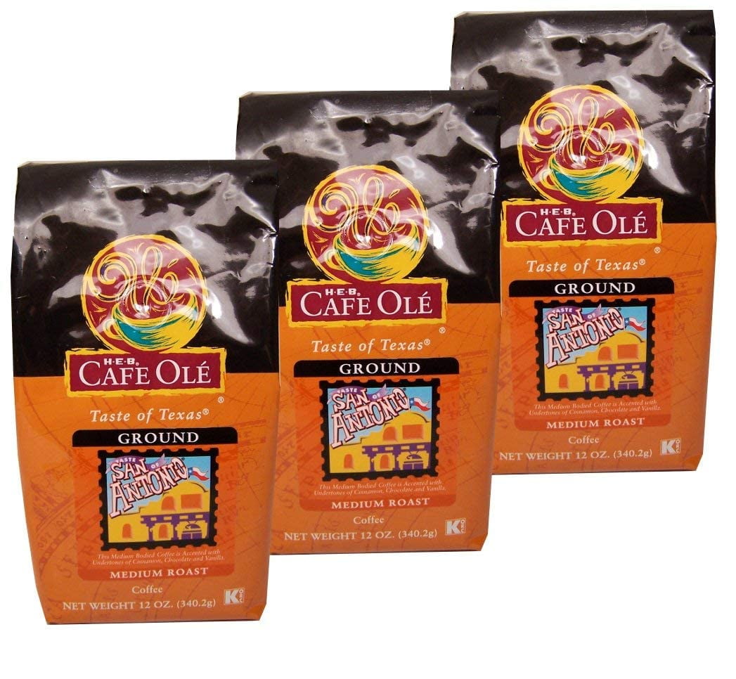 HEB Cafe Ole Medium Roast Ground Coffee 12oz Bag (Pack of 3) (Taste of San Antonio)