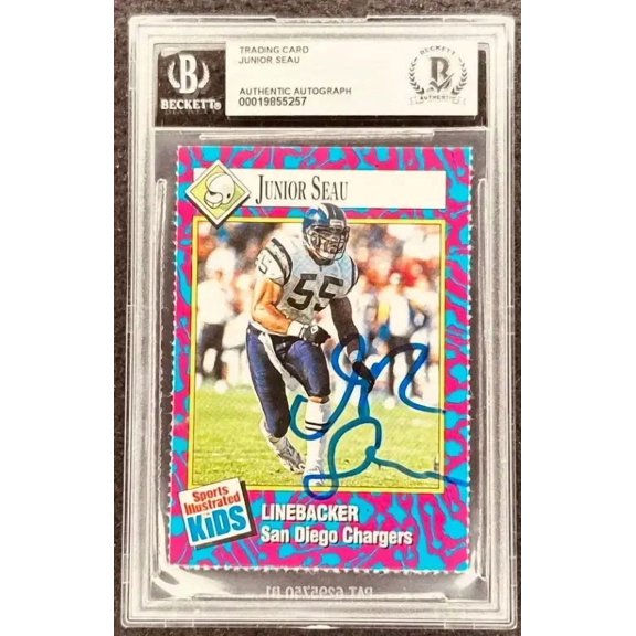 Collectible Junior Seau Signed San Diego Chargers 1993 Sports Illustrated for Kids Football Card, Beckett BAS Authenticated