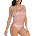 thumbnail image 3 of Salouo Rose Gold Glitter Pattern One Shoulder Ruffled One Piece Swimsuit for Women V Neck Swimwear Tummy Control Bathing Suit-Small, 3 of 6