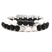 2Pcs Matte Lava Rock Volcanic Stone Beads Stretch Bracelet Stacking Essential Oil Diffuser Tiger Eye Seed Bracelet for Men Women Girl Boy Couple Stress Relief Healing Aromatherapy Jewelry-C white