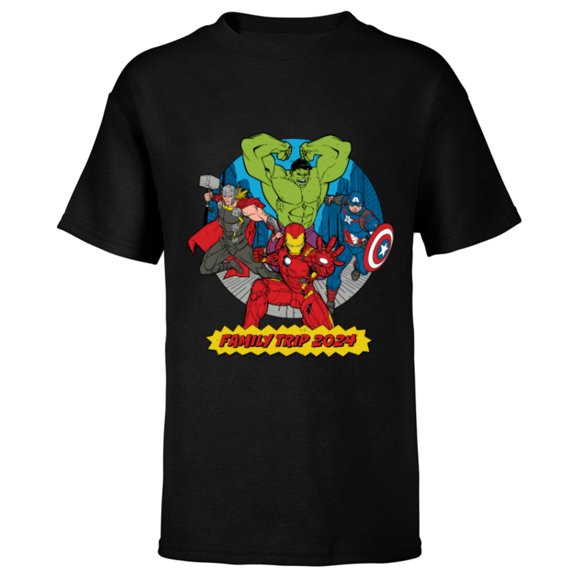 Marvel Avengers City Scene Super Hero Family Trip 2024 - Short Sleeve T-Shirt for Kids - Customized-Black