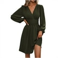 thumbnail image 6 of LLYwey Flowy Mini Dresses Women Wrap V-Neck Long Sleeve Ruffle Hem A-line High Waisted Spring Summer Dresses for 2025 Boho Beach Vacation Casual Sundress , I-22, Green-a, S, 6 of 9
