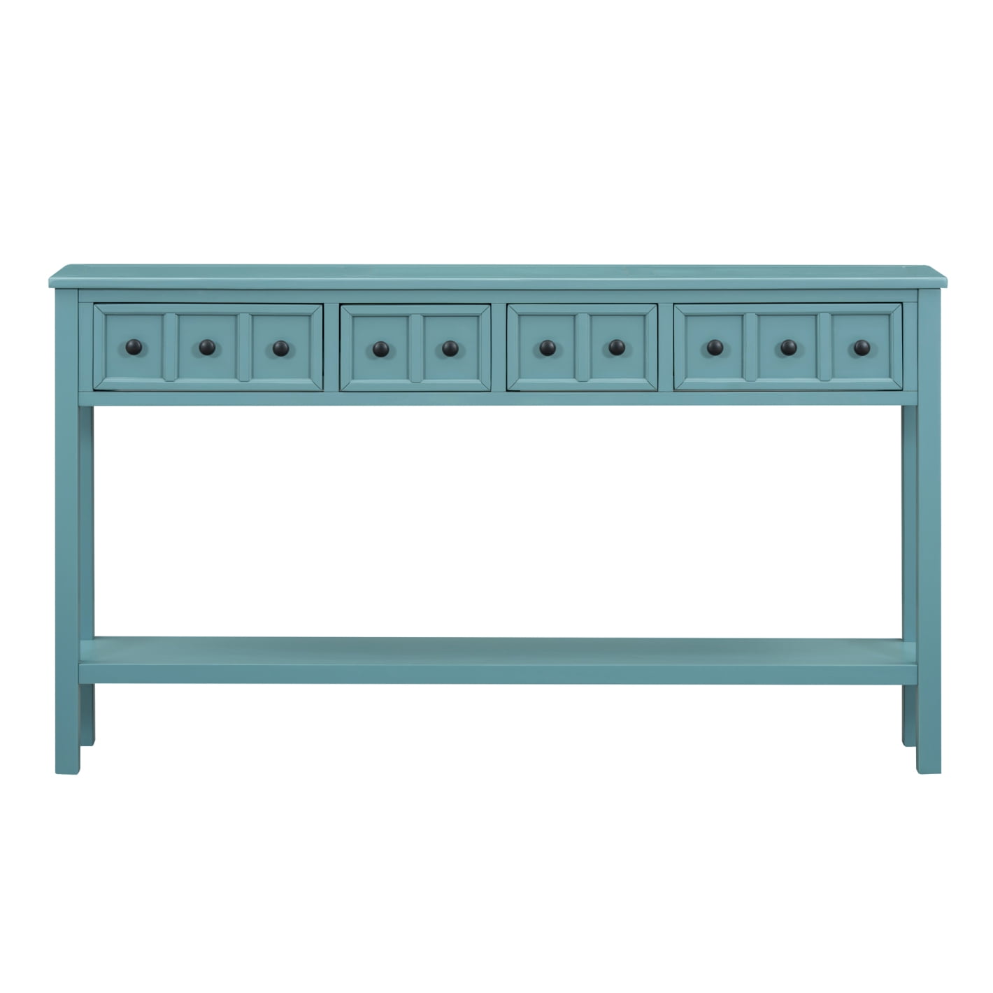 60-Inch Rustic Entryway Console Table, Long Sofa Table with 2 Small Drawers and 2 Larger Drawers, Bottom Shelf for Storage (Turquoise Green)