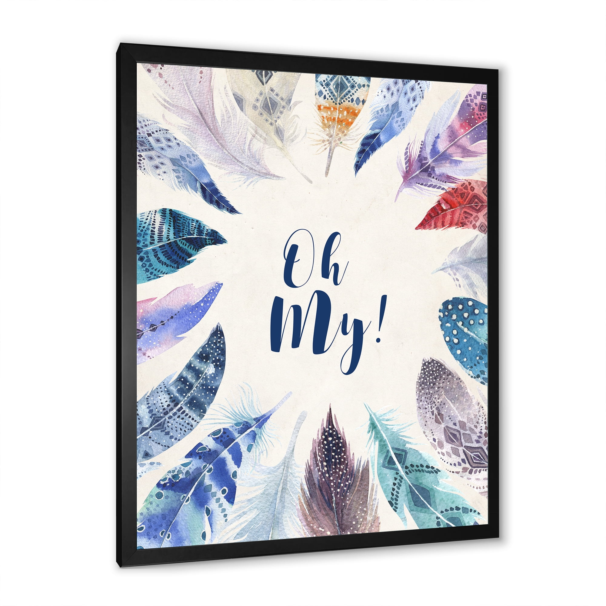 Designart 'Vital Blue Feathers Oh My' Bohemian & Eclectic Framed Art Print