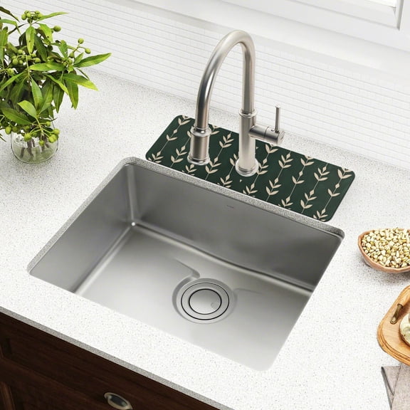 Yayeee Faucet Mat for Kitchen Sink 14.7" Diatomite Long Splash Guard Pad, Green Plants