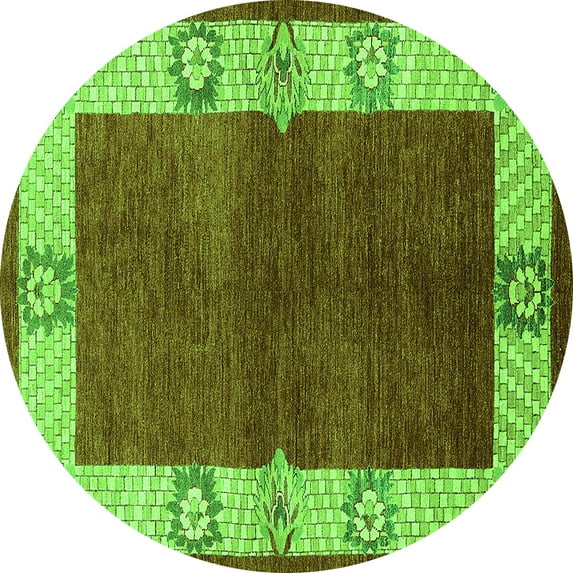 Ahgly Company Indoor Round Oriental Green Industrial Area Rugs, 6' Round