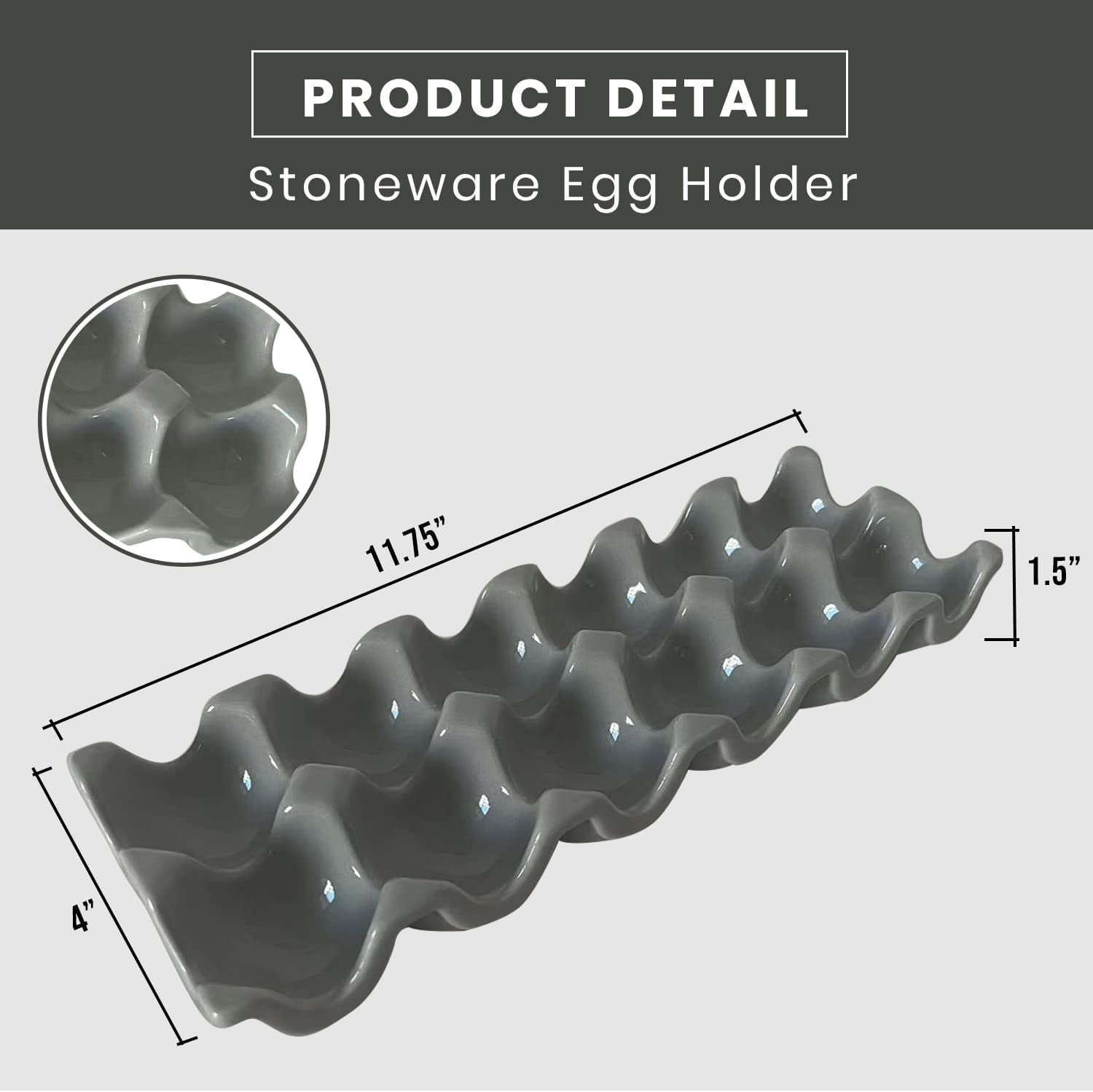 First of a Kind Grey Ceramic Stoneware Egg Holder - Porcelain Egg Container for Storage Organizer - Decorative Serving Stand Serveware for Countertop, Display, Kitchen & Refrigerator