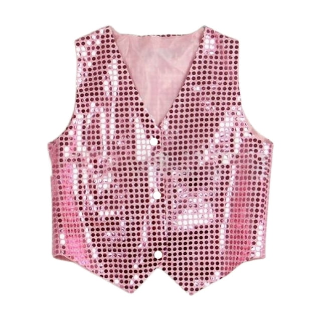 Gilet de Costume Pailleté Unisexe Coloré Enfants Sans Manches Gilet à Paillettes pour Fête