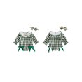 thumbnail image 2 of Cjfdfy  Newborn Baby Girl Holiday Fall Outfit Holiday Thanksgiving Turkey Merry Christmas Embroidery Long Sleeve Doll Collar Plaid Romper And Bow Headband Set, 2 of 9