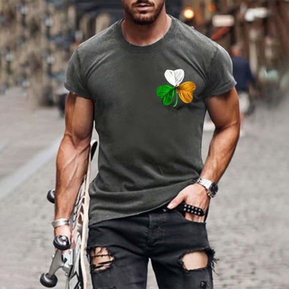 Goodtrade8 Mens St.Patricks's Day Big and Tall Green Printed Short Sleeve Crew Neck Casual Men's T-Shirts