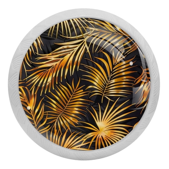 PhooArto Golden Palm Leaves Pattern 4 PCS Crystal Glass Cabinet Knobs, Drawer Kitchen Cabinets Dresser Cupboard Wardrobe Pulls Handle - Glowing in the Dark