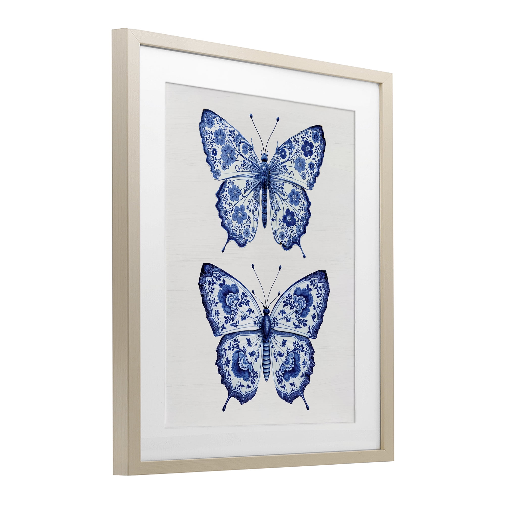 Ornate Toile Pattern Butterflies Birch Framed Print Under Glass, design by Lettered and Lined