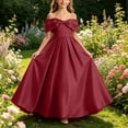 thumbnail image 5 of Girls Off Shoulder Big Bow Maxi Formal Dress A Line Satin Long Gown Kids Wedding Birthday Party Dress Wine 13--14 Years, 5 of 7