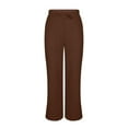 thumbnail image 5 of Wide Leg Pants Woman 2026 Spring High Waist Drawstring Elastic Baggy Pants Business Casual Split Hem Flowy Beach Trousers Cozy Trousers Sweatpants with Pockets OIOLOYJM Coffee 3XL, 5 of 5