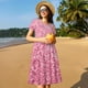 thumbnail image 4 of Fotbe Pink Glitter Vestido Largo de Moda para Mujer, Vestido Tipo Camiseta con Manga Corta y Estilo Casual a Rayas y Bloques de Color, 4 of 6