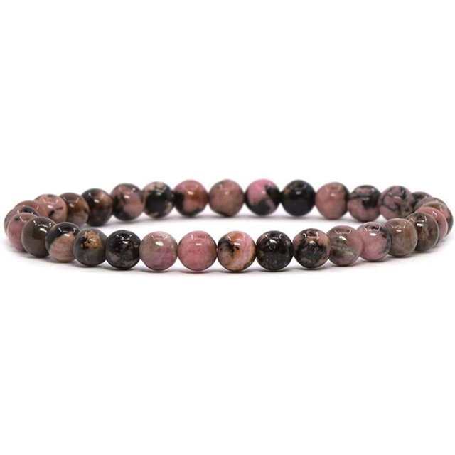 Bracelet Extensible en Perles Rondes 6mm Rhodonite Natural Matrix 6.5 Pouces
