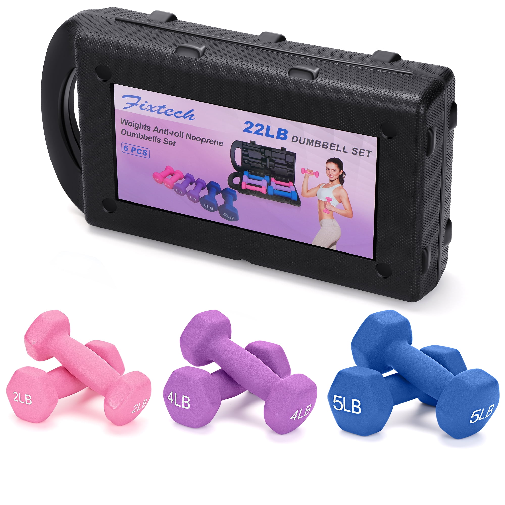 FIXTECH 2, 4, 5 Pound Neoprene Dumbbell Free Hand Weight Set with