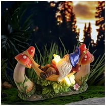 Summer Garden Dwarf Statue Outdoor Decoration Bird Butterfly Solar Lamp Resin Statue Outdoor Decoration Courtyard Lawn Porch Decoration Independence Day Father's Day Gift Graduation Season Gift