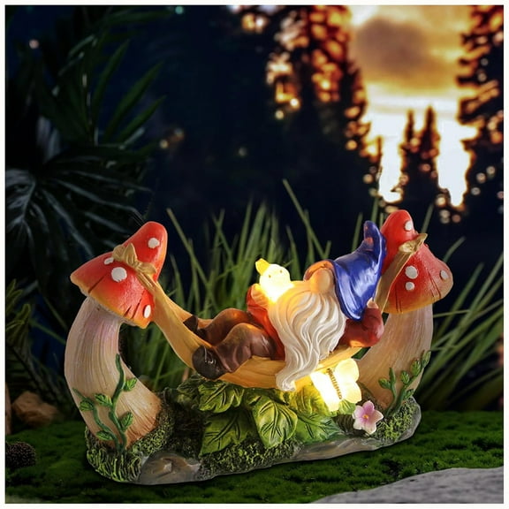 Summer Garden Dwarf Statue Outdoor Decoration Bird Butterfly Solar Lamp Resin Statue Outdoor Decoration Courtyard Lawn Porch Decoration Independence Day Father's Day Gift Graduation Season Gift