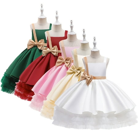 

Godderr Kids Girls Solid Color Princess Dresses Party Dress Bow Shoulder Piano Performance Dress for Baby Girls 3-13Y