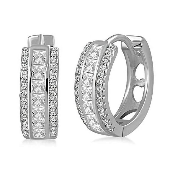 925 Sterling Silver Huggie Hoop Earrings Cubic Zirconia