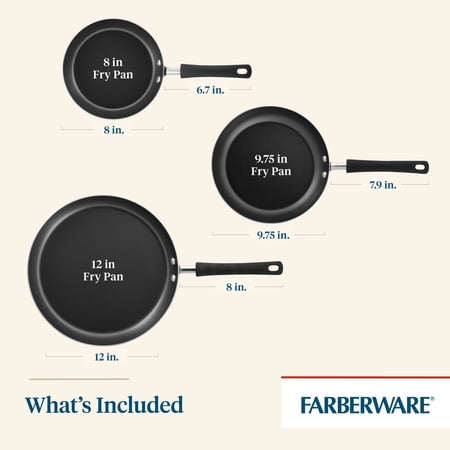 Easy Clean 3 Piece Aluminum Nonstick Frying Pan Set, Black