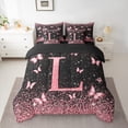 thumbnail image 2 of Homewish Bling Letter L Twin Bedding Sets 7-Piece, Black Pink Romantic Butterfly Bedding Comforter Set, Teen Kid Girl Female Reversible Sheet Sets, Lightweight Room Decor, 2 of 7