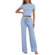 thumbnail image 1 of INSPIRAR CHIC Conjunto de 2 Piezas para Mujeres, Camiseta de Cuello Redondo de Manga Corta con Pantalones con Cuerda, Conjunto de Sudadera de Yoga XS Azul, 1 of 5